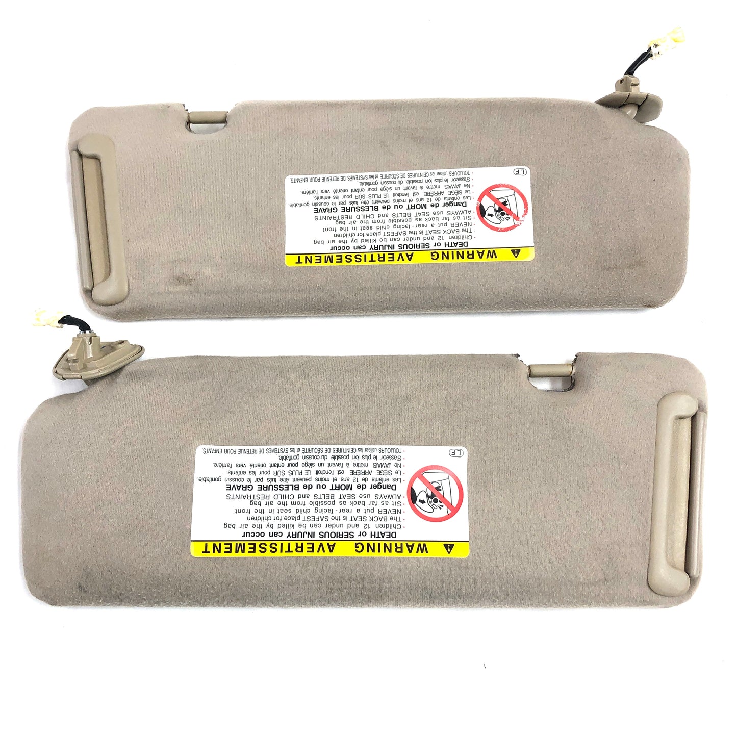 1999-2003 Toyota Solara Sun Visors Pair Driver Passenger Pair Beige Tan W/ Lights OEM