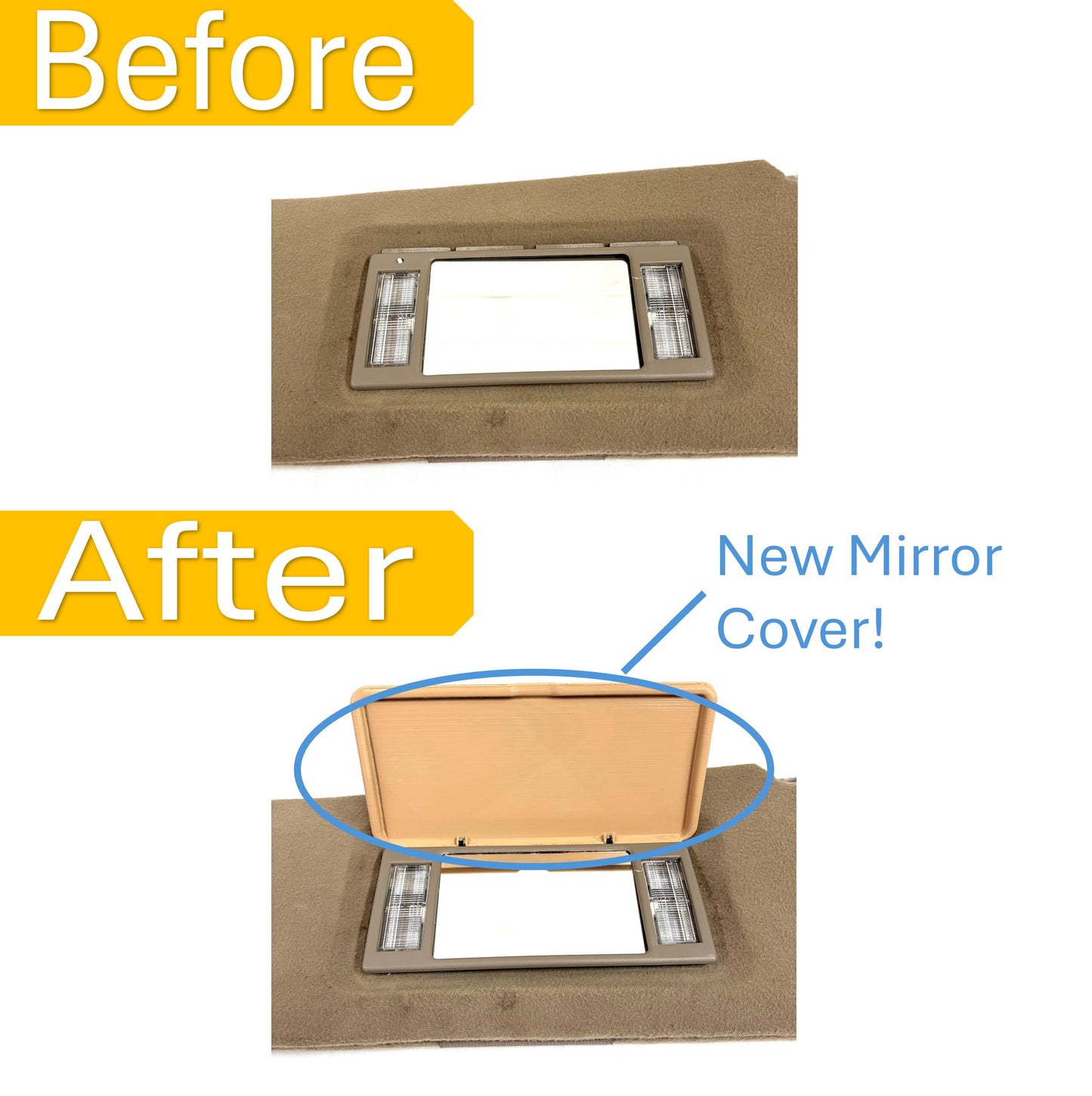 Sun Visor Mirror Repair! 1995-2000 Suburban Yukon Tahoe Vanity Mirror Lid Replacement Pair (x2) Passenger and Driver Tan Beige