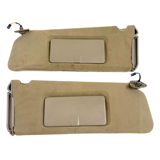 1995-2000 Yukon Escalade Tahoe Suburban Sun Visors OEM Pair Driver Passenger Beige Tan W/ Lights
