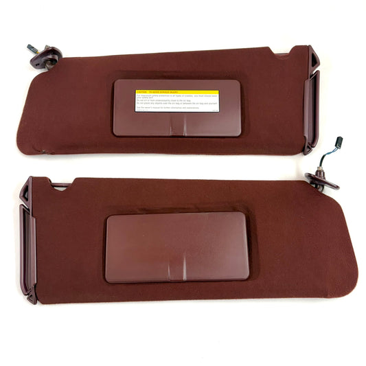 1995-1999 Yukon Tahoe Suburban Sun Visors Driver Passenger Pair W/ Lights Ruby Red Maroon