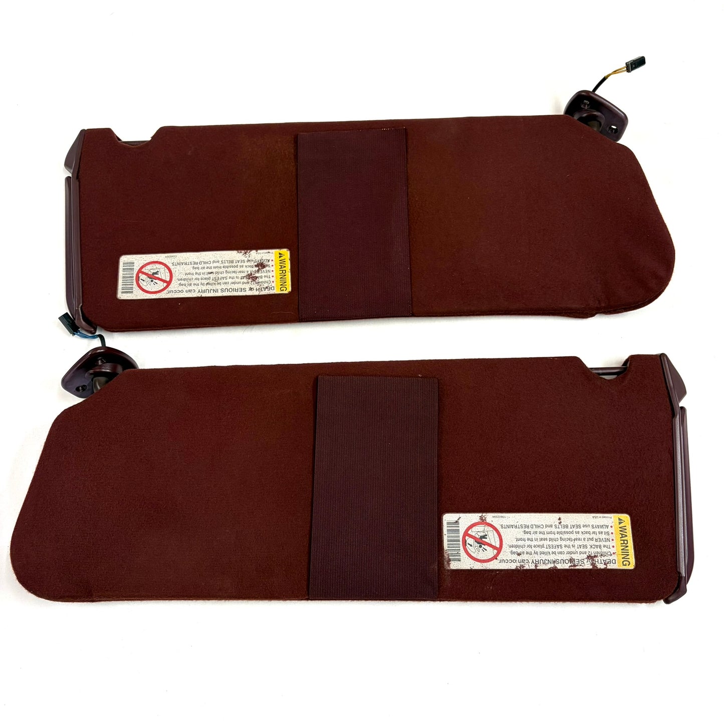 1995-1999 Yukon Tahoe Suburban Sun Visors Driver Passenger Pair W/ Lights Ruby Red Maroon