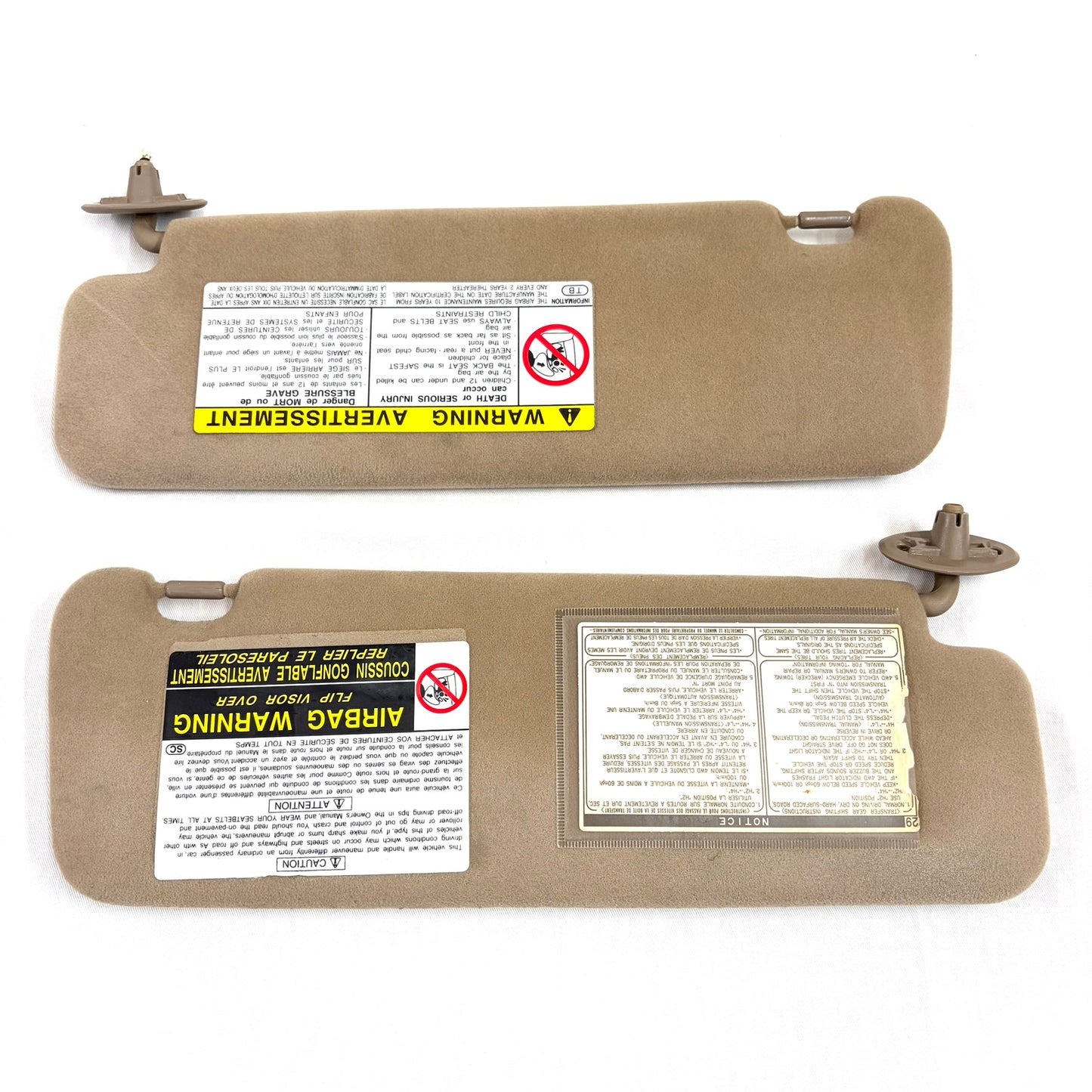 1996-2002 Toyota 4Runner Sun Visors Tan Brown Passenger Driver Shades OEM W/ Light