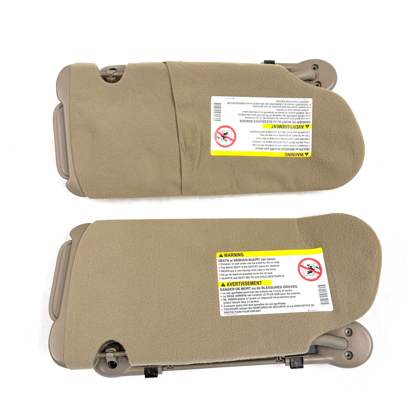 2000-2005 Buick LeSabre Sun Visors Driver Passenger Pair OEM Tan Dark Beige Lights Mirrors Dual Shades