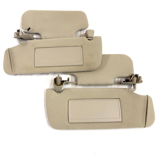 2001-2006 Avalanche Yukon Escalade Sun Visors Dual Deluxe Pair Driver Passenger OEM Shades Lights Mirrors Shale Beige